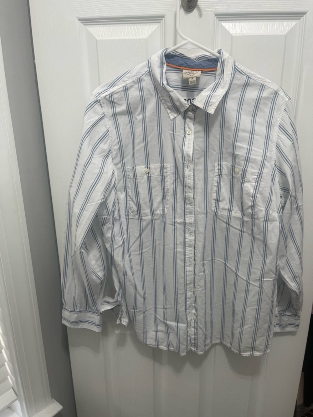 St. John's Bay White Button-Down Shirt with Blue Stripes